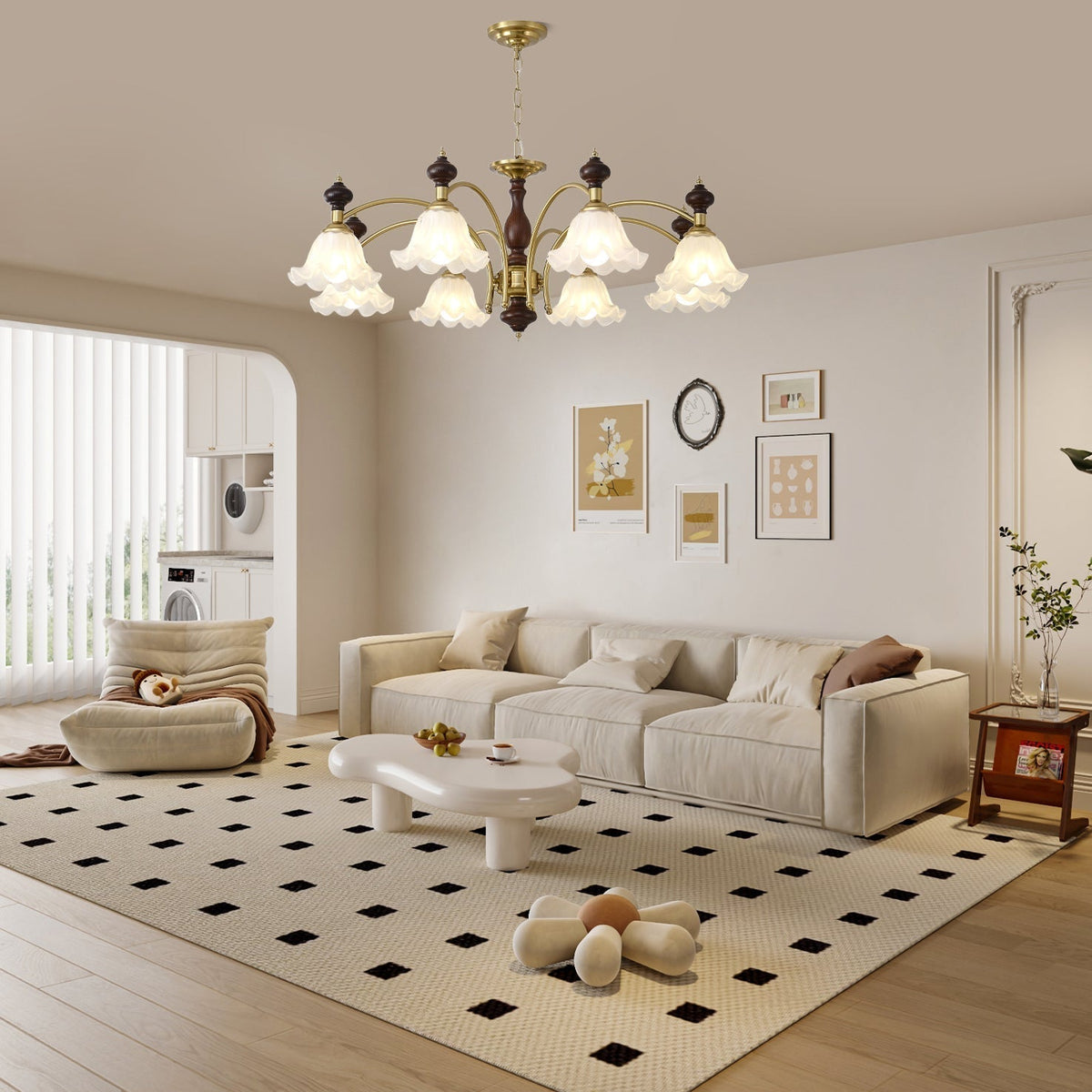 Lustra Chandelier Bois Laiton Fleurs en Floraison - Neutralighting