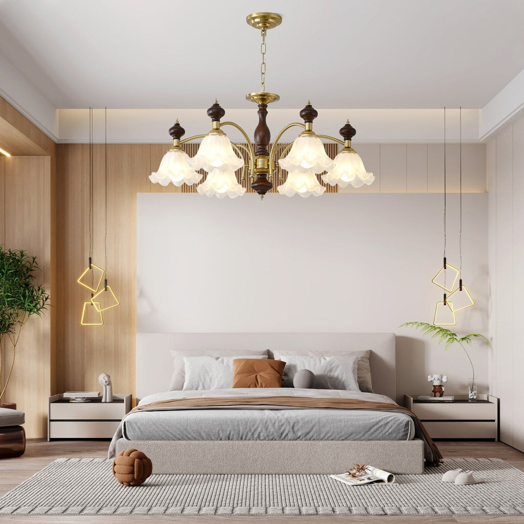 Lustra Chandelier Bois Laiton Fleurs en Floraison - Neutralighting
