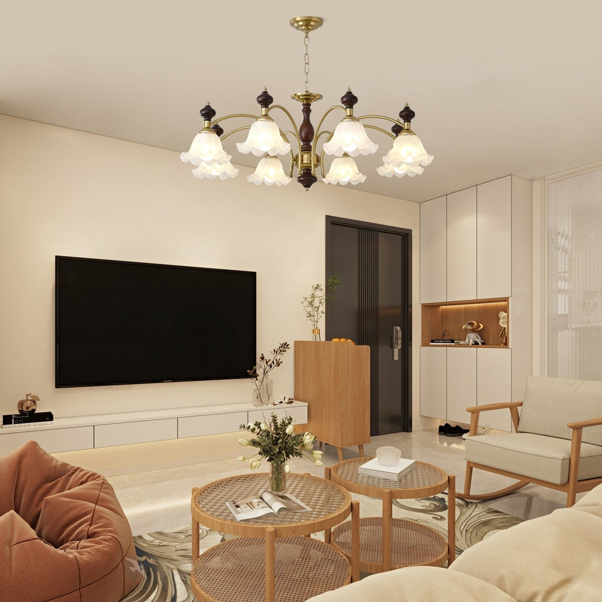 Lustra Chandelier Bois Laiton Fleurs en Floraison - Neutralighting