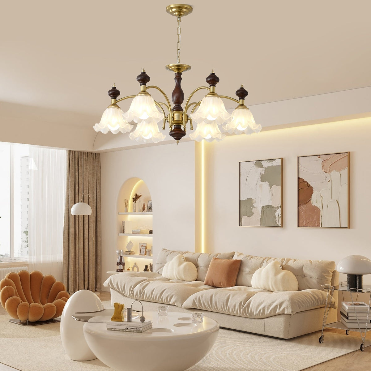 Lustra Chandelier Bois Laiton Fleurs en Floraison - Neutralighting