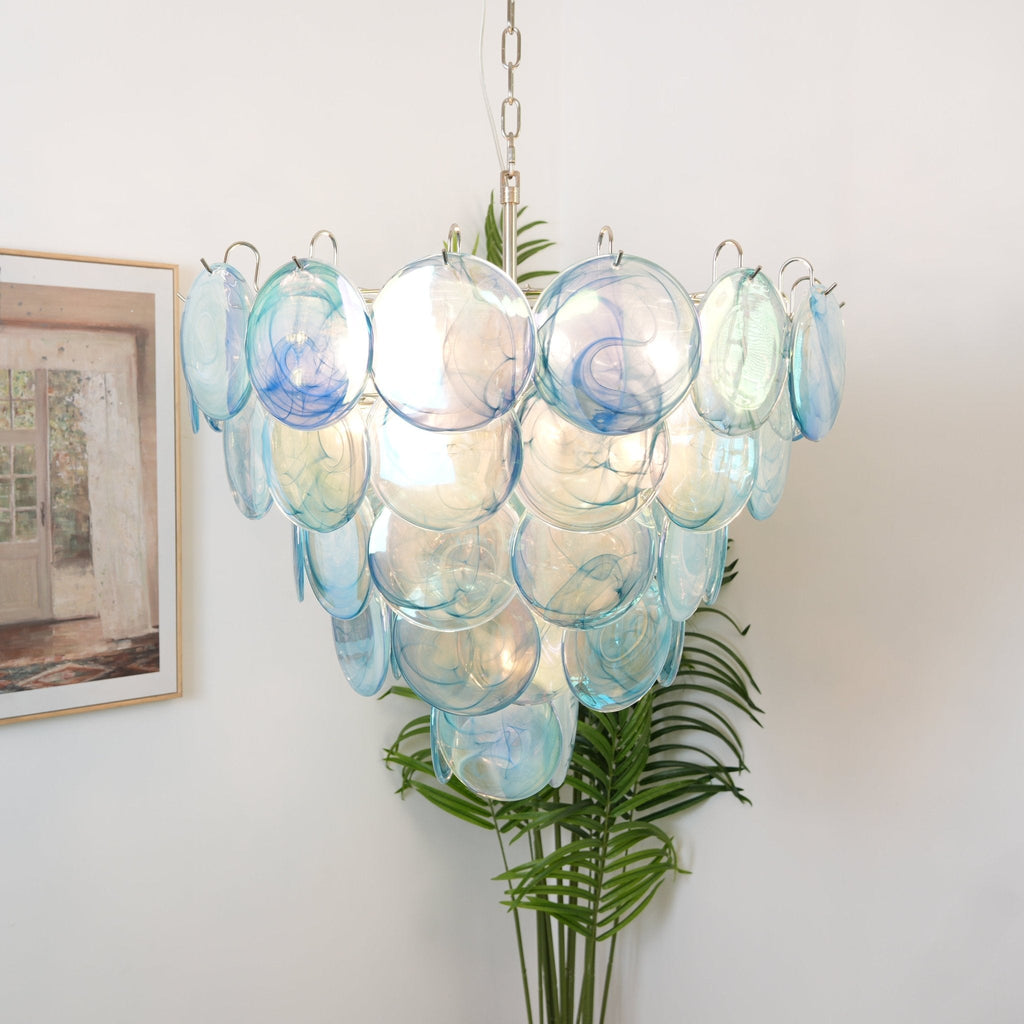 Aurora Chandelier Disque en Verre Murano Bleu Élégant - Neutralighting