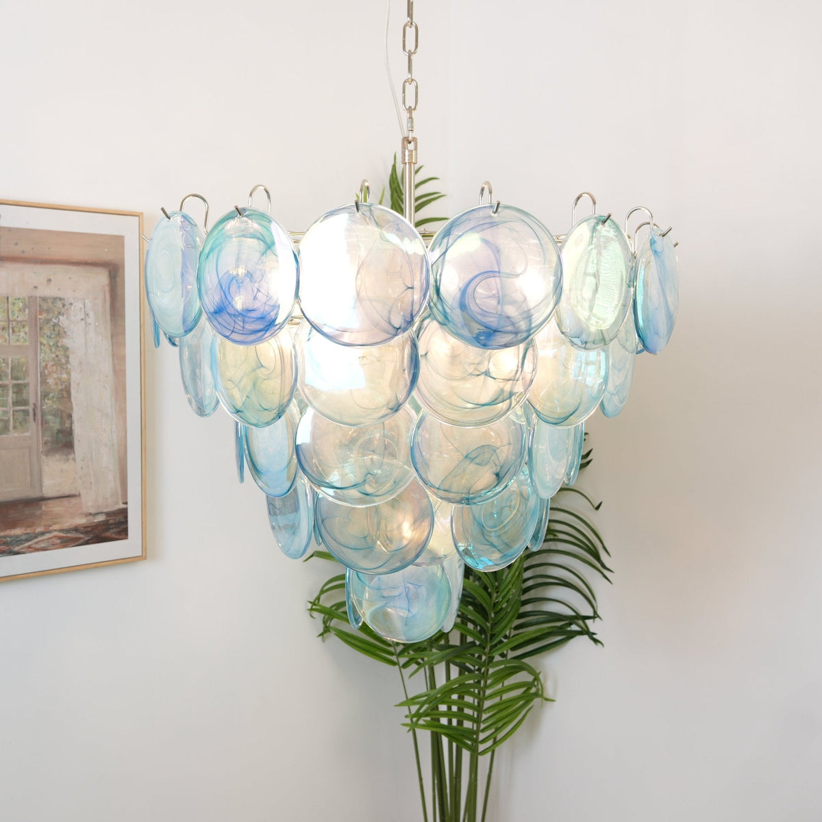 Aurora Chandelier Disque en Verre Murano Bleu Élégant - Neutralighting