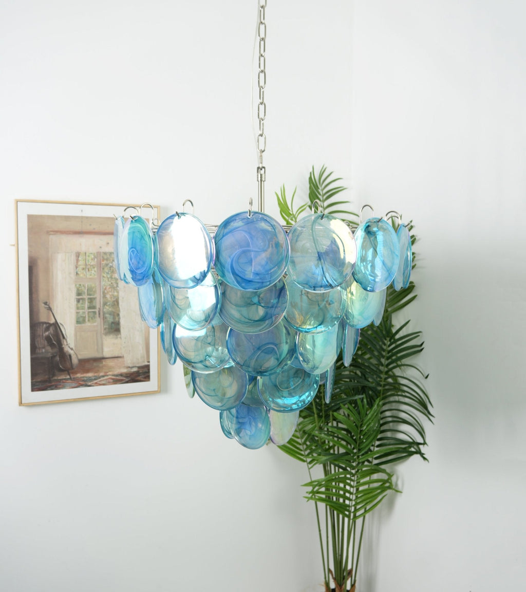 Aurora Chandelier Disque en Verre Murano Bleu Élégant - Neutralighting
