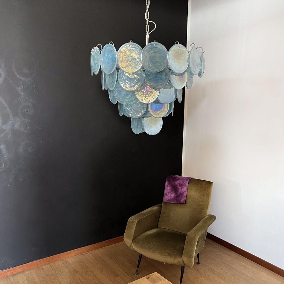 Aurora Chandelier Disque en Verre Murano Bleu Élégant - Neutralighting