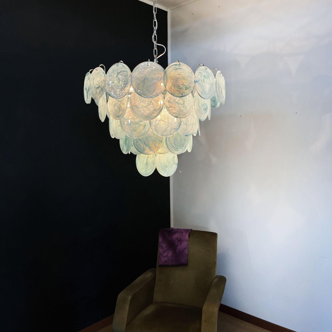 Aurora Chandelier Disque en Verre Murano Bleu Élégant - Neutralighting