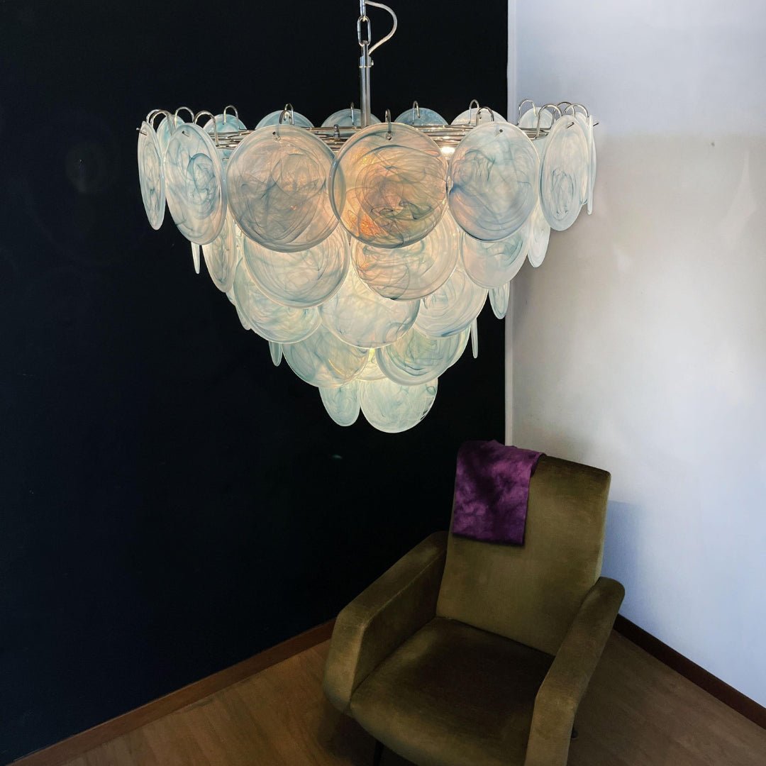 Aurora Chandelier Disque en Verre Murano Bleu Élégant - Neutralighting