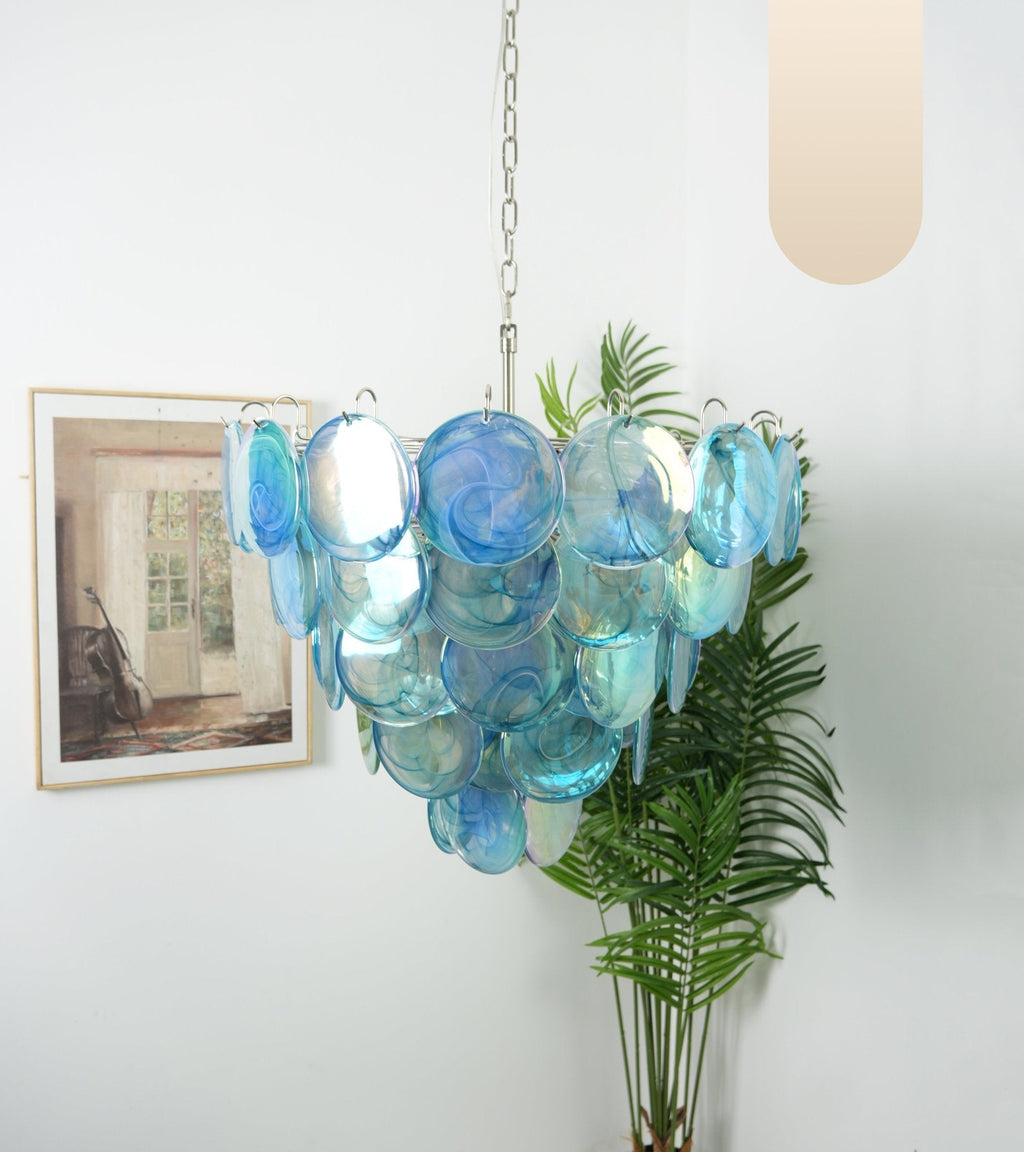 Aurora Chandelier Disque en Verre Murano Bleu Élégant - Neutralighting