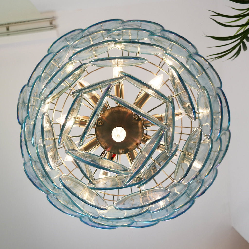 Aurora Chandelier Disque en Verre Murano Bleu Élégant - Neutralighting