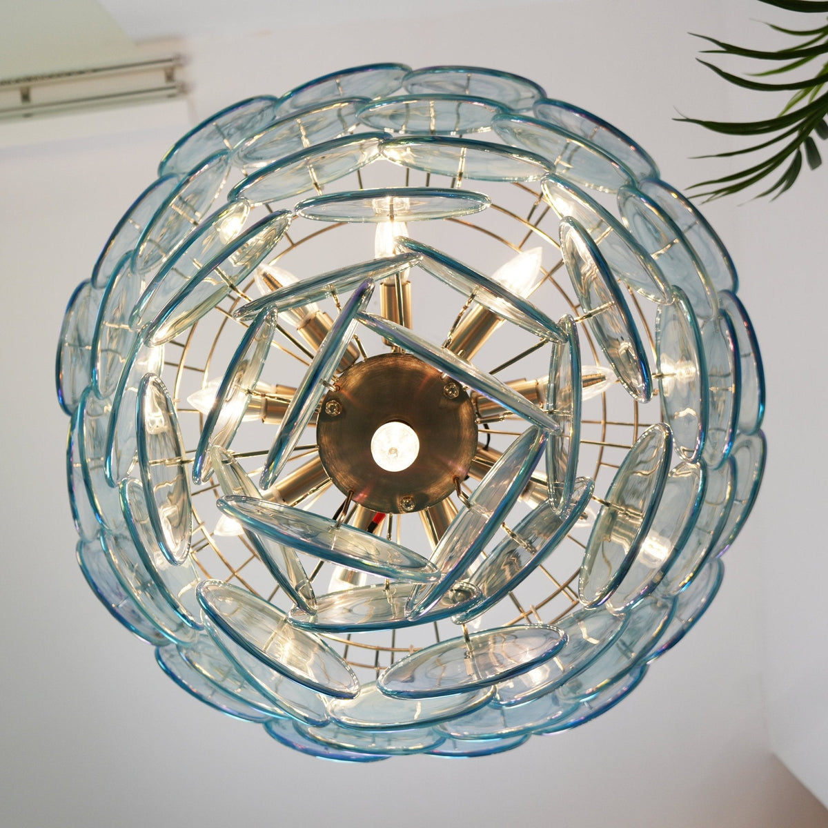 Aurora Chandelier Disque en Verre Murano Bleu Élégant - Neutralighting