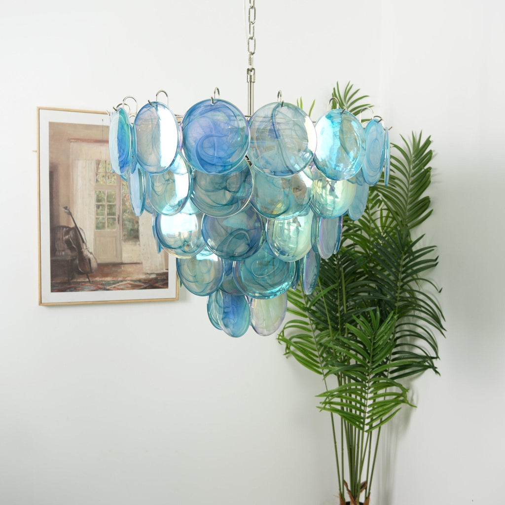 Aurora Chandelier Disque en Verre Murano Bleu Élégant - Neutralighting