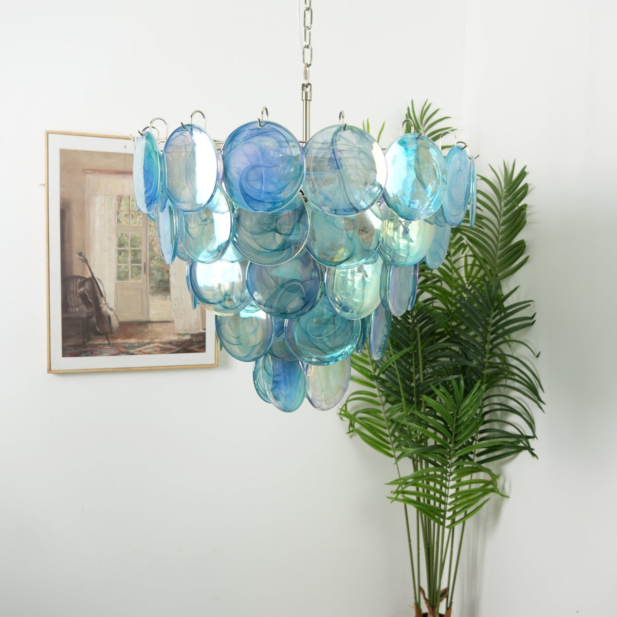 Aurora Chandelier Disque en Verre Murano Bleu Élégant - Neutralighting