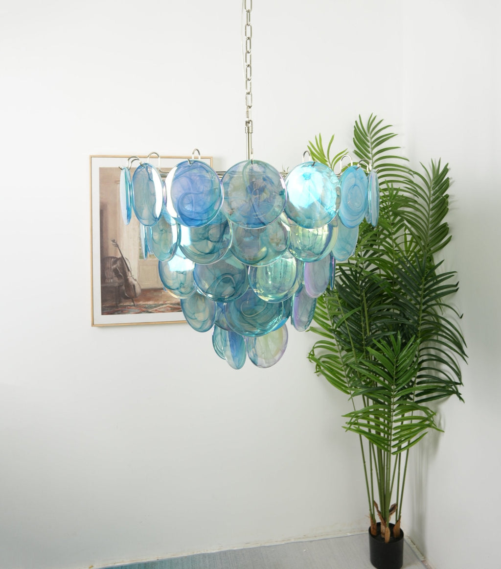 Aurora Chandelier Disque en Verre Murano Bleu Élégant - Neutralighting