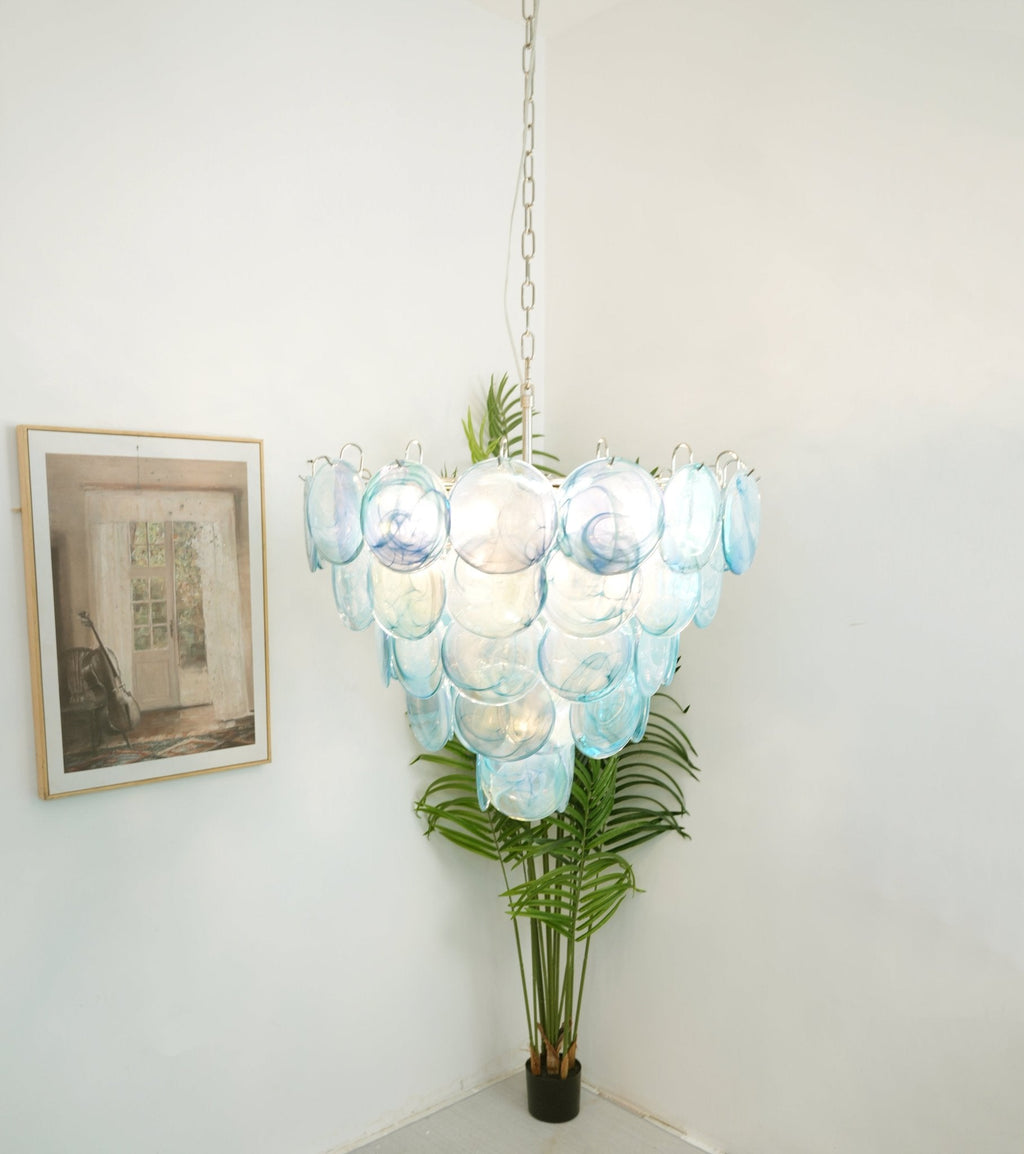 Aurora Chandelier Disque en Verre Murano Bleu Élégant - Neutralighting