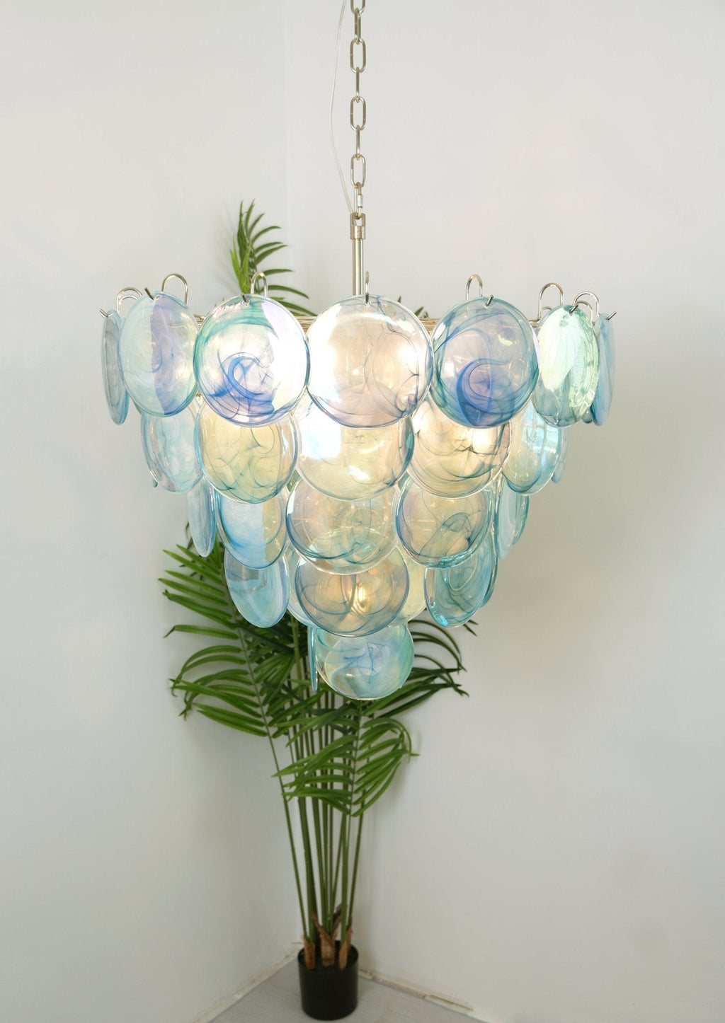 Aurora Chandelier Disque en Verre Murano Bleu Élégant - Neutralighting