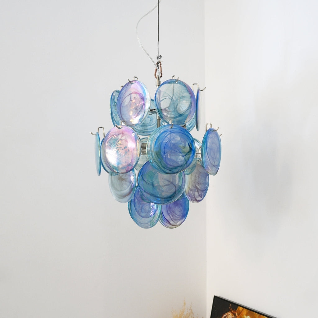 Aurora Chandelier en Verre de Murano Bleu Disque Vintage - Neutralighting