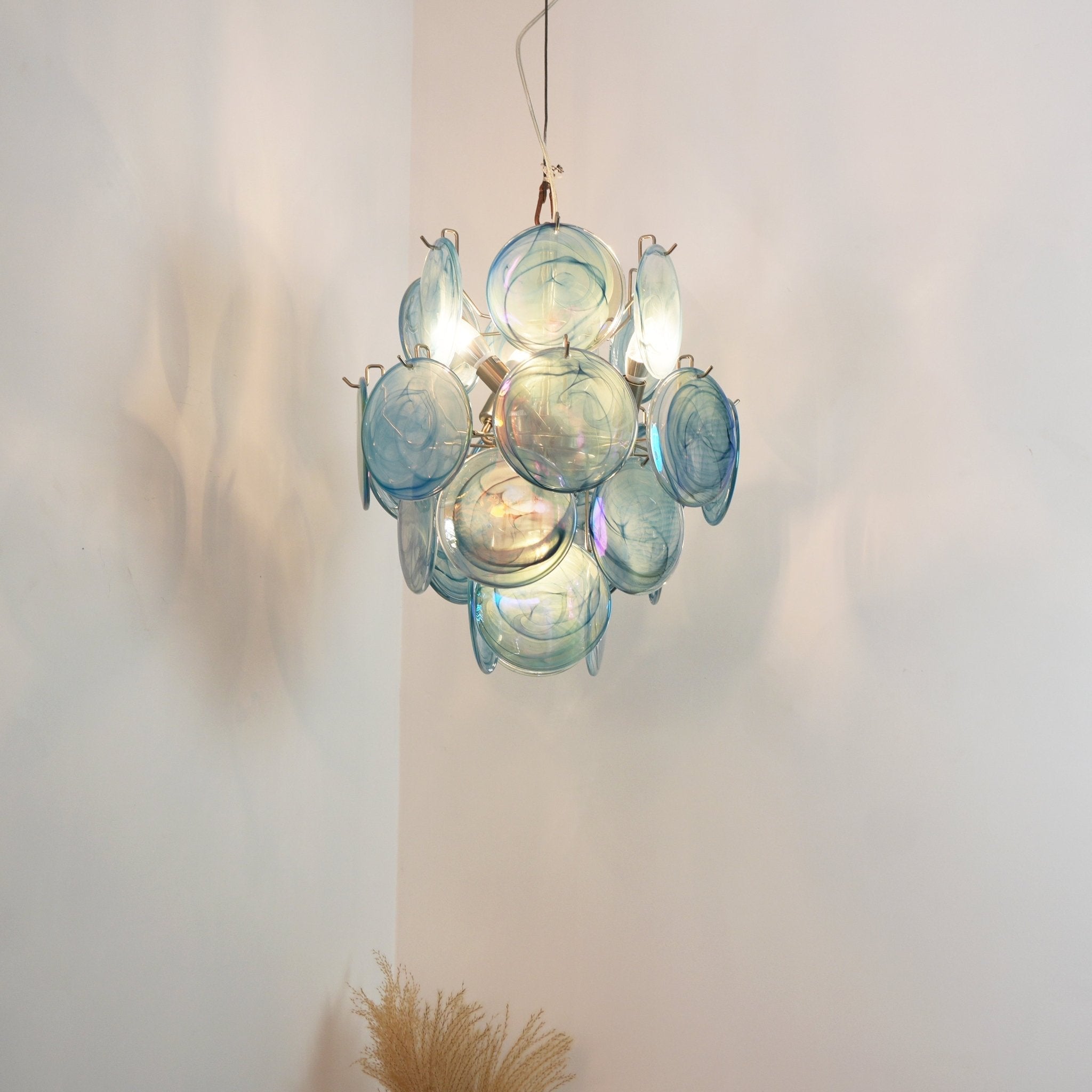 Aurora Chandelier en Verre de Murano Bleu Disque Vintage - Neutralighting