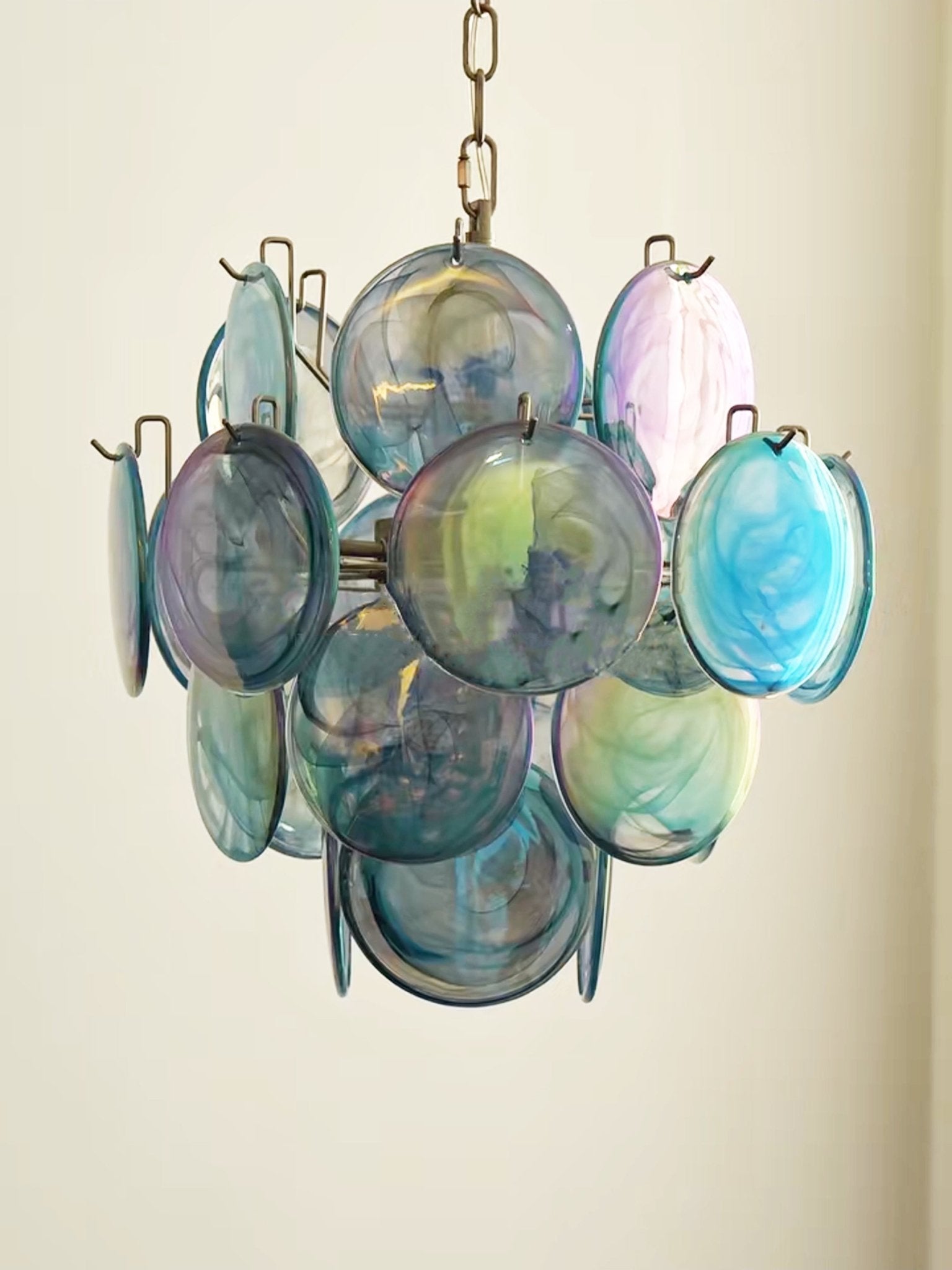 Aurora Chandelier en Verre de Murano Bleu Disque Vintage - Neutralighting