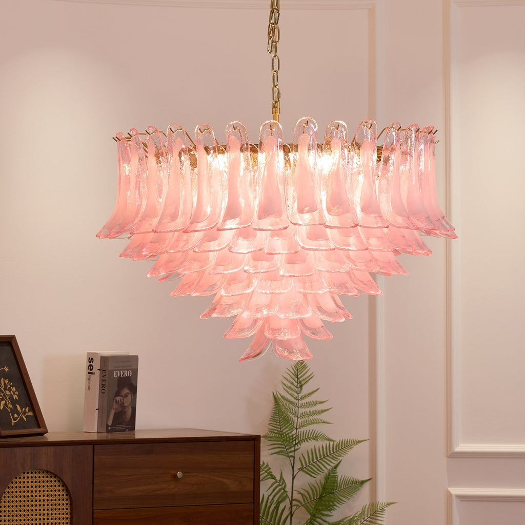 Aurora Chandelier en Verre Rose Pâle Élégant - Neutralighting