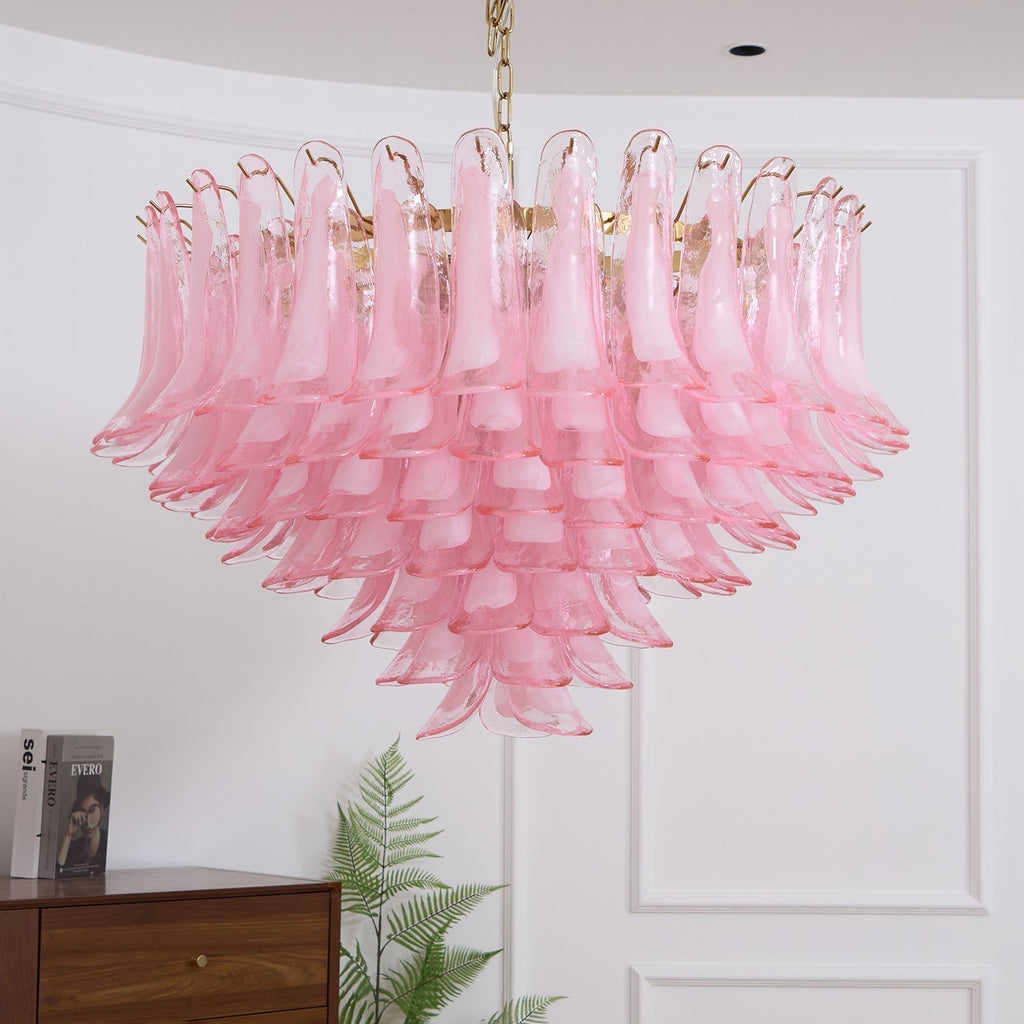 Aurora Chandelier en Verre Rose Pâle Élégant - Neutralighting