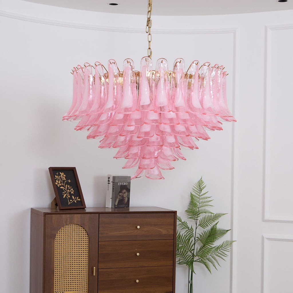 Aurora Chandelier en Verre Rose Pâle Élégant - Neutralighting