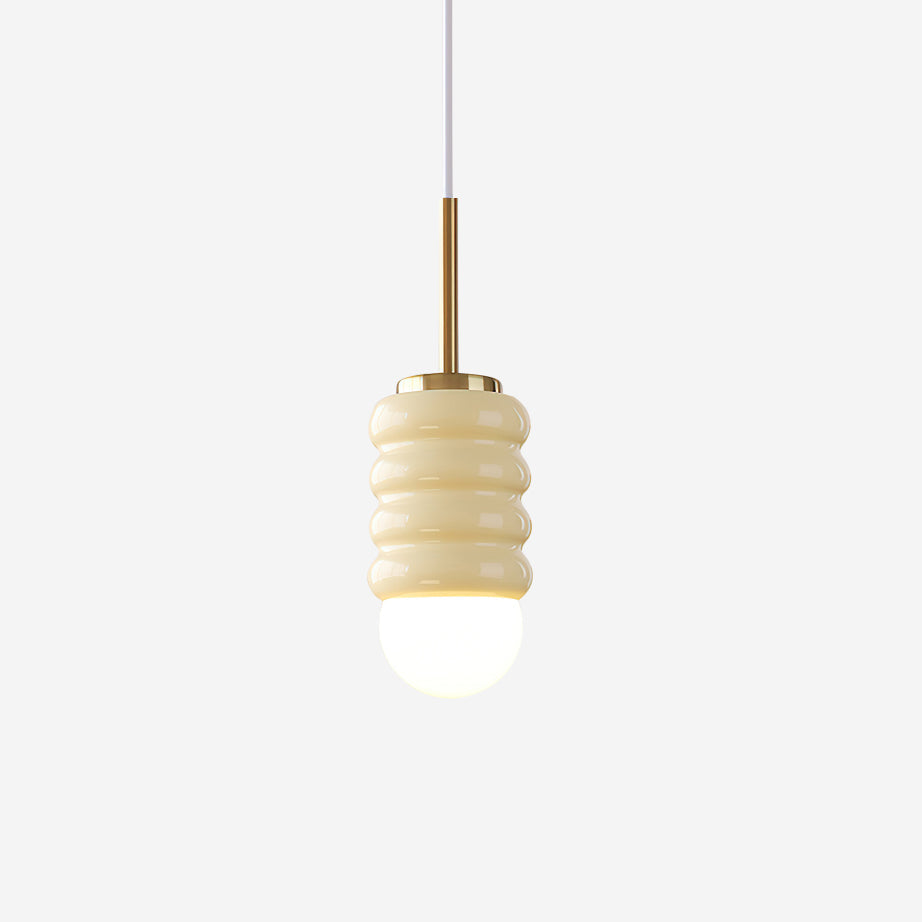 Virelli Lampe Pendante Abat-jour Céramique Striée Laiton Chaleureux Midcentury - Neutralighting