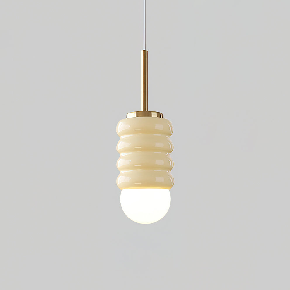 Virelli Lampe Pendante Abat-jour Céramique Striée Laiton Chaleureux Midcentury - Neutralighting