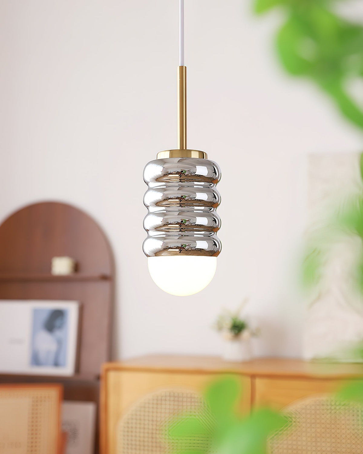 Virelli Lampe Pendante Abat-jour Céramique Striée Laiton Chaleureux Midcentury - Neutralighting