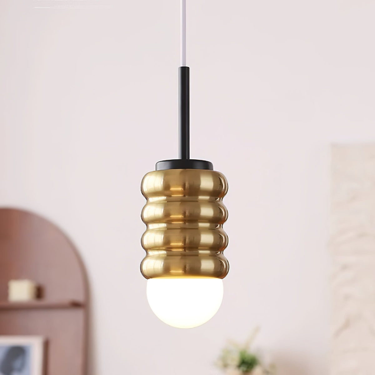Virelli Lampe Pendante Abat-jour Céramique Striée Laiton Chaleureux Midcentury - Neutralighting