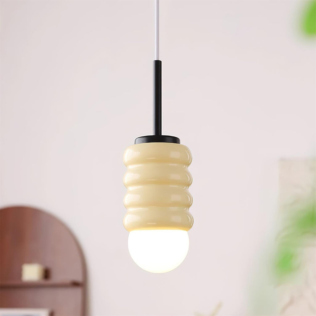 Virelli Lampe Pendante Abat-jour Céramique Striée Laiton Chaleureux Midcentury - Neutralighting