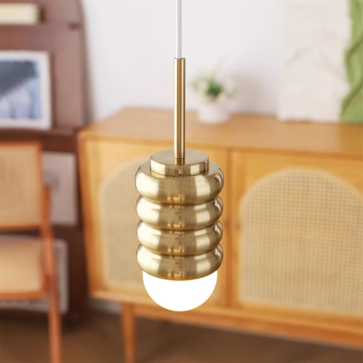 Virelli Lampe Pendante Abat-jour Céramique Striée Laiton Chaleureux Midcentury - Neutralighting