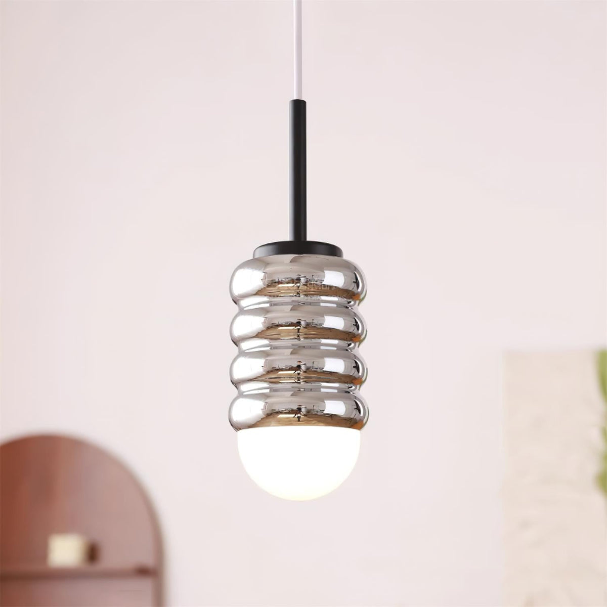 Virelli Lampe Pendante Abat-jour Céramique Striée Laiton Chaleureux Midcentury - Neutralighting