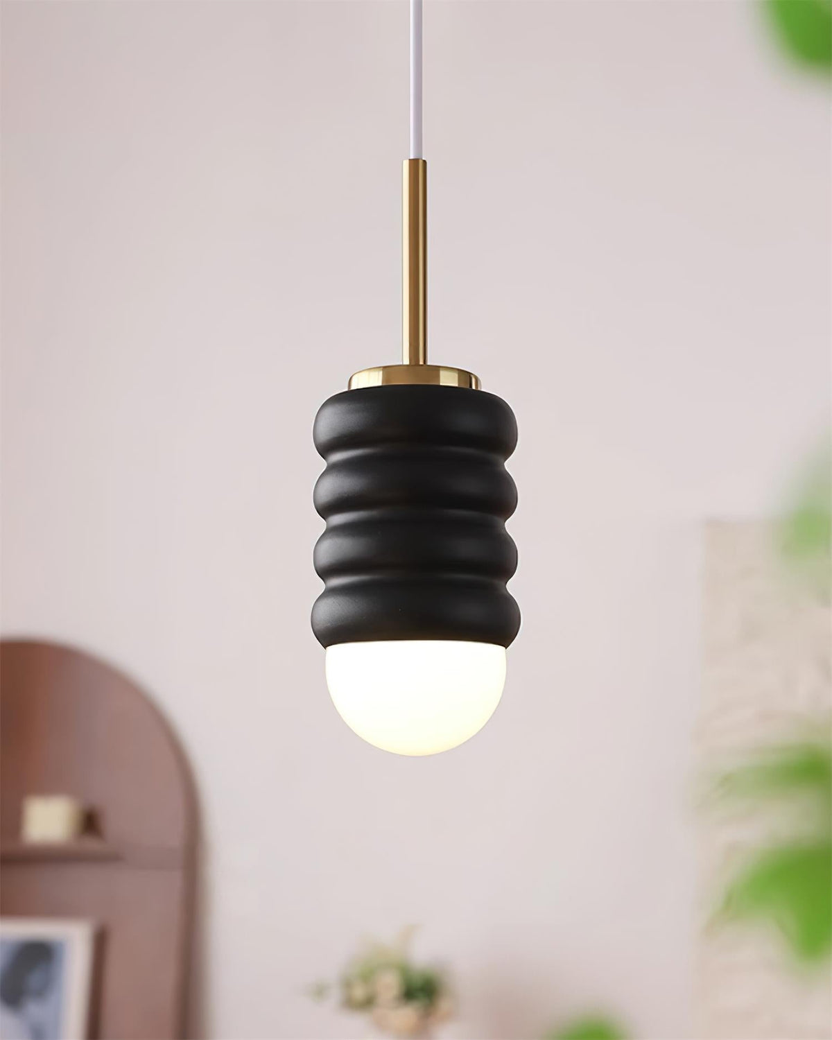Virelli Lampe Pendante Abat-jour Céramique Striée Laiton Chaleureux Midcentury - Neutralighting