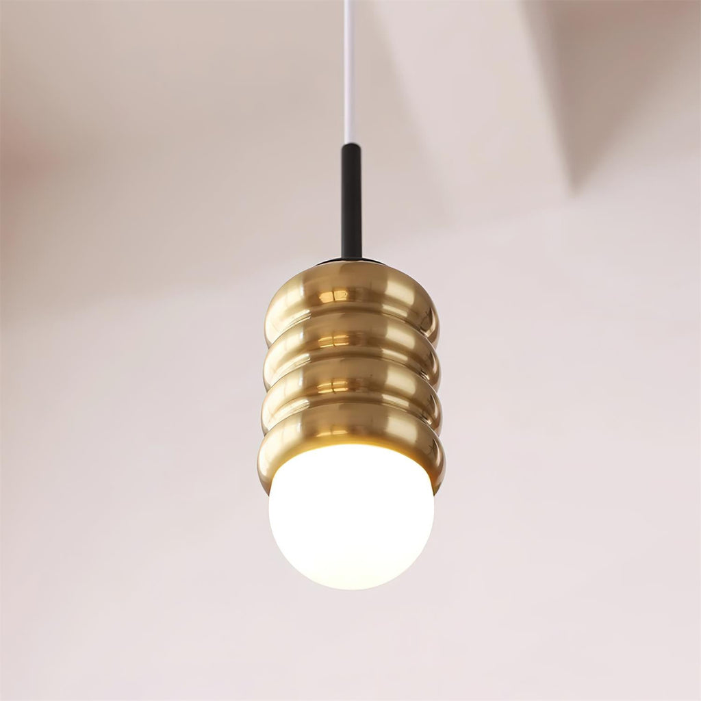 Virelli Lampe Pendante Abat-jour Céramique Striée Laiton Chaleureux Midcentury - Neutralighting