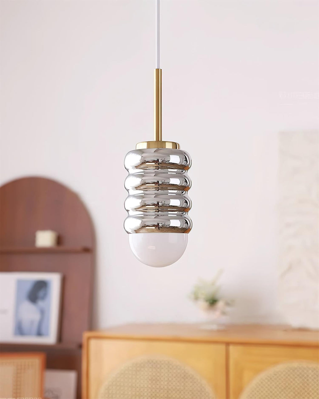 Virelli Lampe Pendante Abat-jour Céramique Striée Laiton Chaleureux Midcentury - Neutralighting