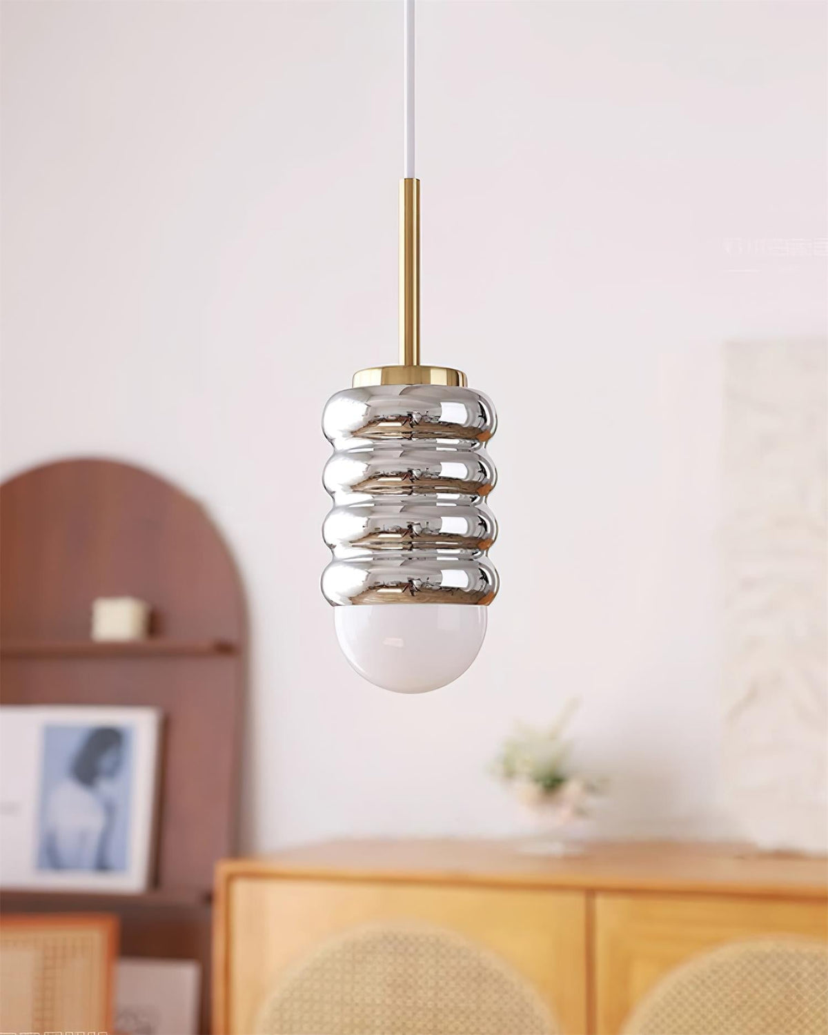 Virelli Lampe Pendante Abat-jour Céramique Striée Laiton Chaleureux Midcentury - Neutralighting