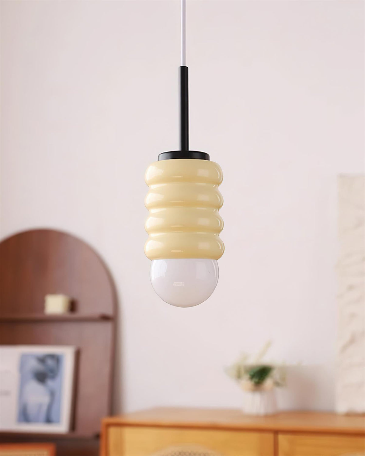 Virelli Lampe Pendante Abat-jour Céramique Striée Laiton Chaleureux Midcentury - Neutralighting