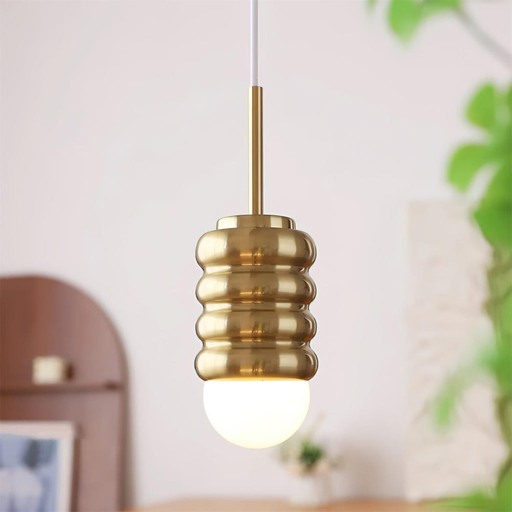 Virelli Lampe Pendante Abat-jour Céramique Striée Laiton Chaleureux Midcentury - Neutralighting