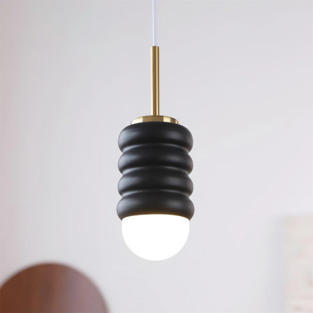 Virelli Lampe Pendante Abat-jour Céramique Striée Laiton Chaleureux Midcentury - Neutralighting