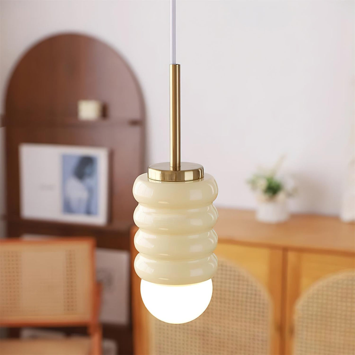 Virelli Lampe Pendante Abat-jour Céramique Striée Laiton Chaleureux Midcentury - Neutralighting