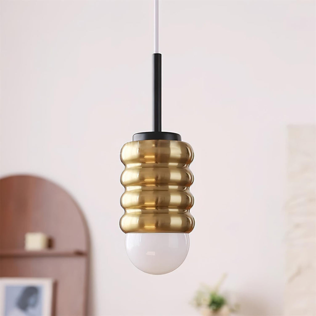 Virelli Lampe Pendante Abat-jour Céramique Striée Laiton Chaleureux Midcentury - Neutralighting