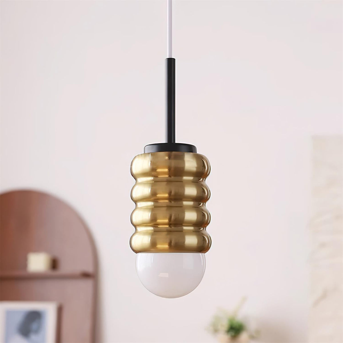 Virelli Lampe Pendante Abat-jour Céramique Striée Laiton Chaleureux Midcentury - Neutralighting