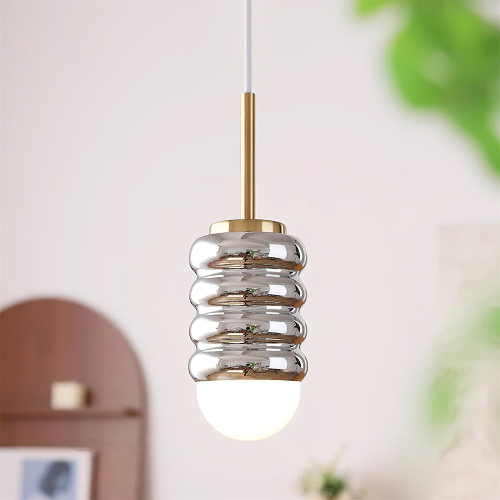 Virelli Lampe Pendante Abat-jour Céramique Striée Laiton Chaleureux Midcentury - Neutralighting