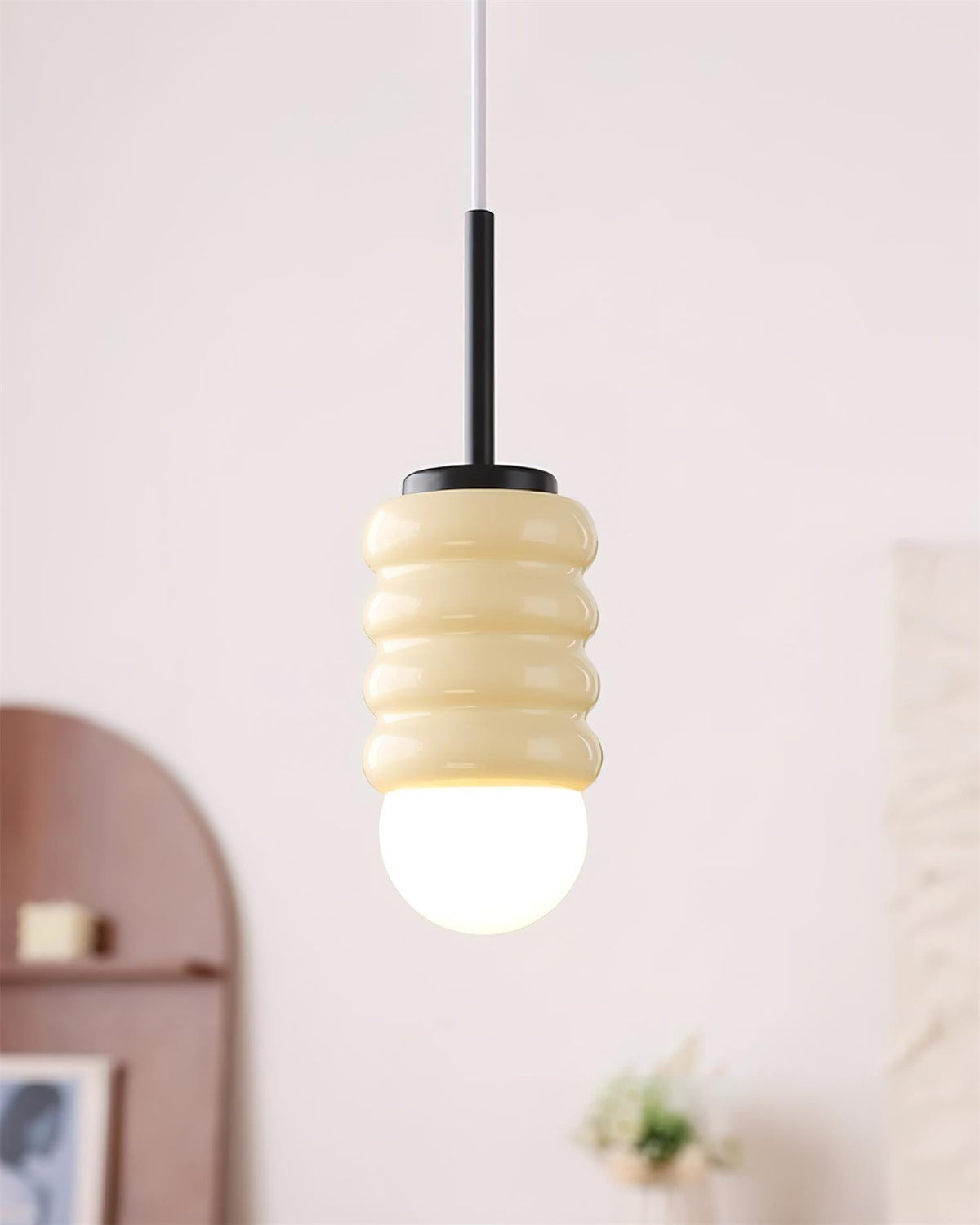 Virelli Lampe Pendante Abat-jour Céramique Striée Laiton Chaleureux Midcentury - Neutralighting