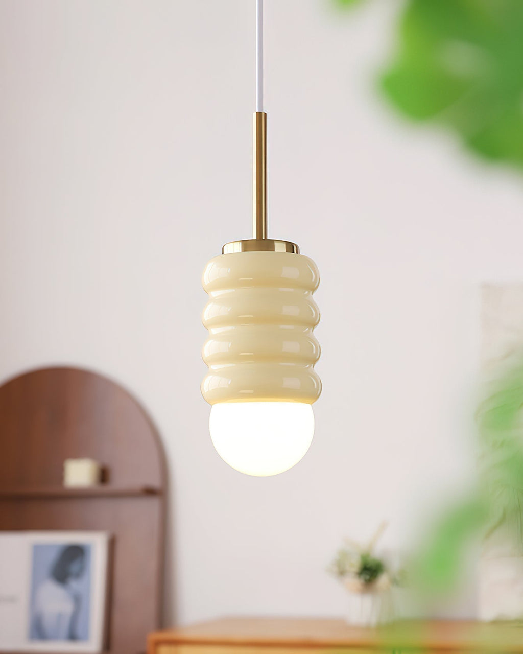 Virelli Lampe Pendante Abat-jour Céramique Striée Laiton Chaleureux Midcentury - Neutralighting