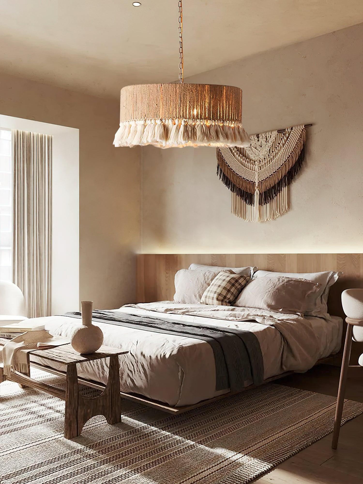 Lustra Suspension Lampe à Franges en Coton pour Salon - Neutralighting