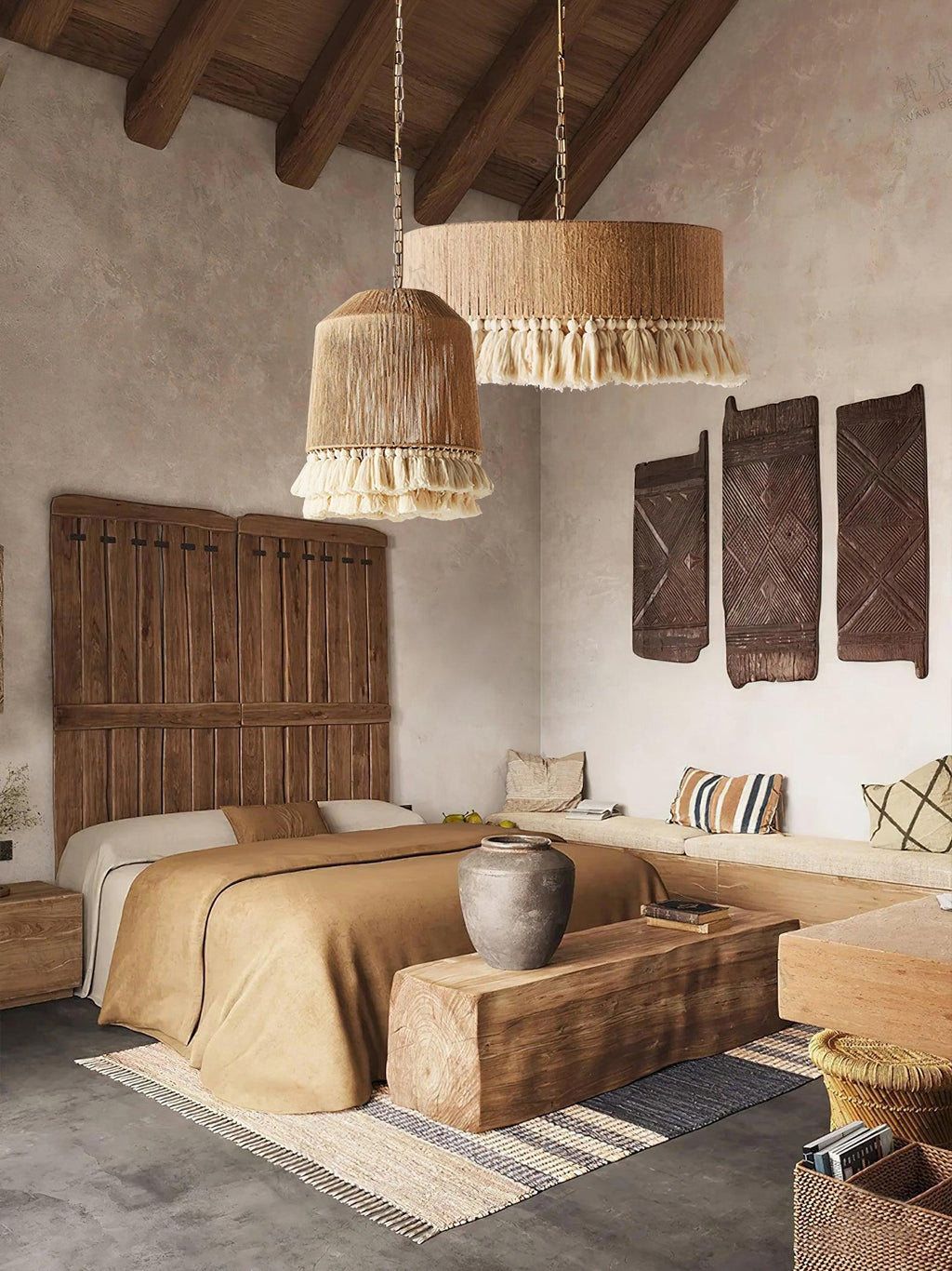 Lustra Suspension Lampe à Franges en Coton pour Salon - Neutralighting
