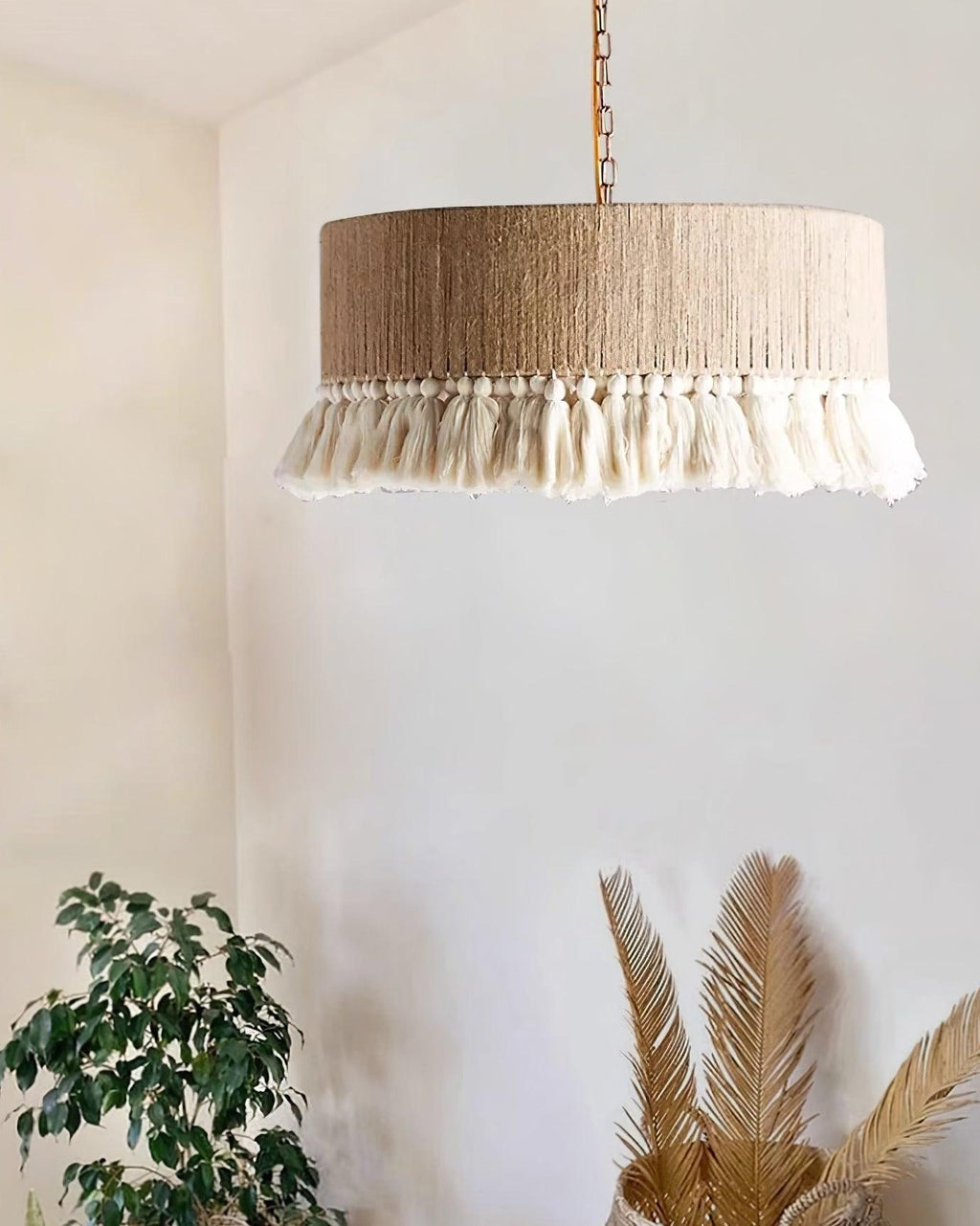 Lustra Suspension Lampe à Franges en Coton pour Salon - Neutralighting
