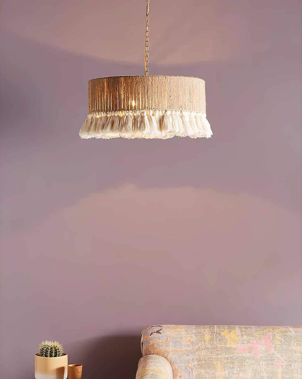 Lustra Suspension Lampe à Franges en Coton pour Salon - Neutralighting