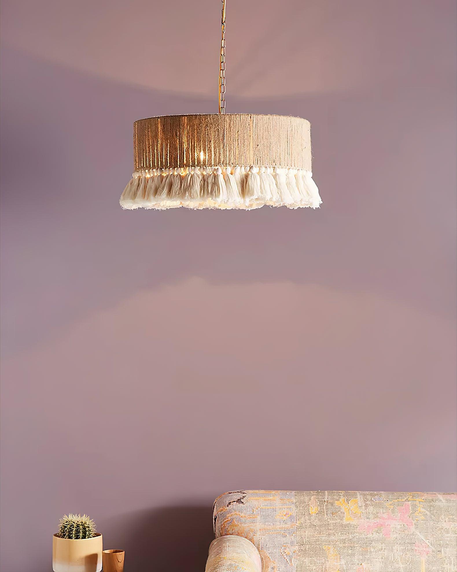 Lustra Suspension Lampe à Franges en Coton pour Salon - Neutralighting
