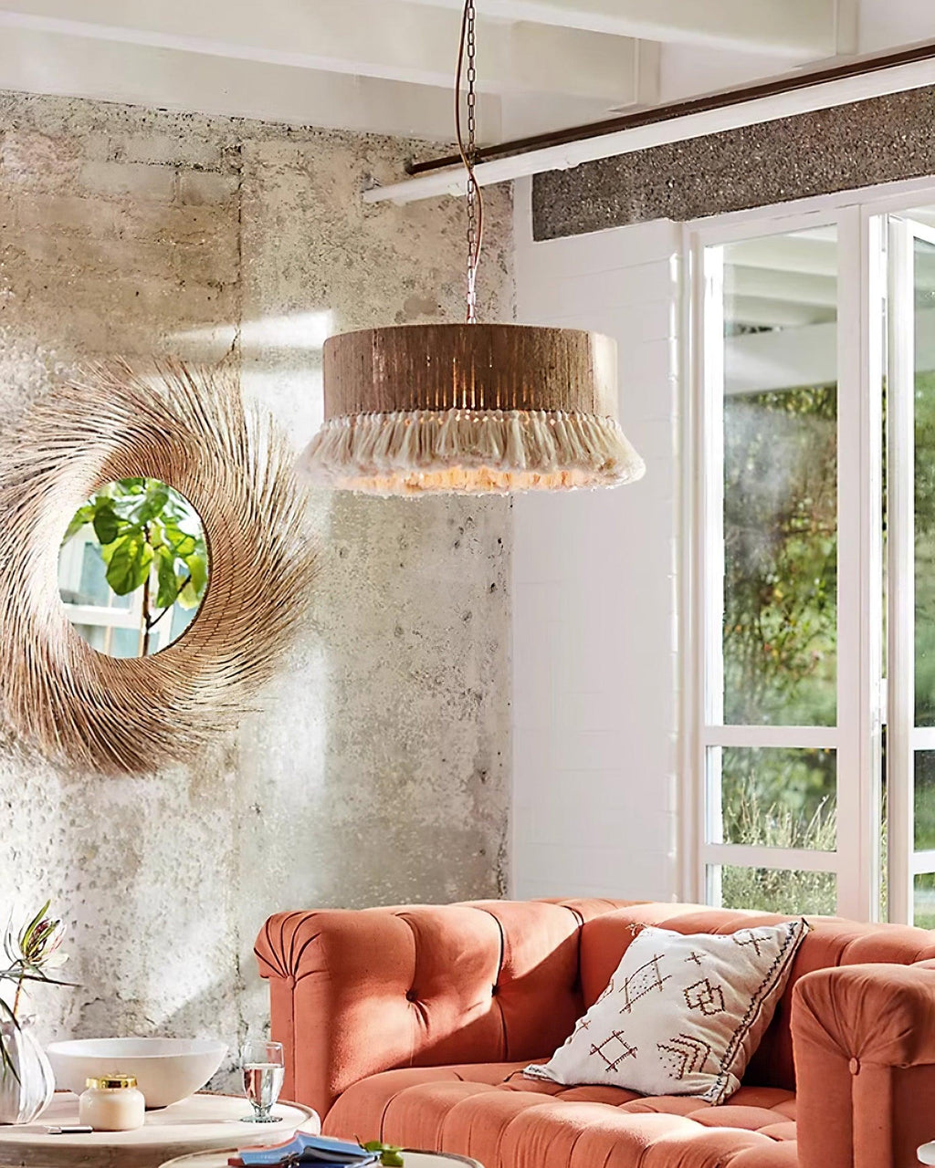 Lustra Suspension Lampe à Franges en Coton pour Salon - Neutralighting